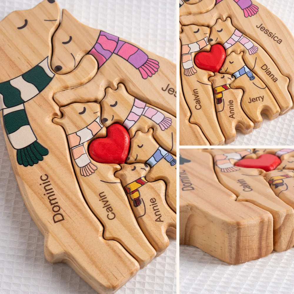 Famille d’Ours en Bois Personnalisée - Cadeau Unique avec Noms Gravés