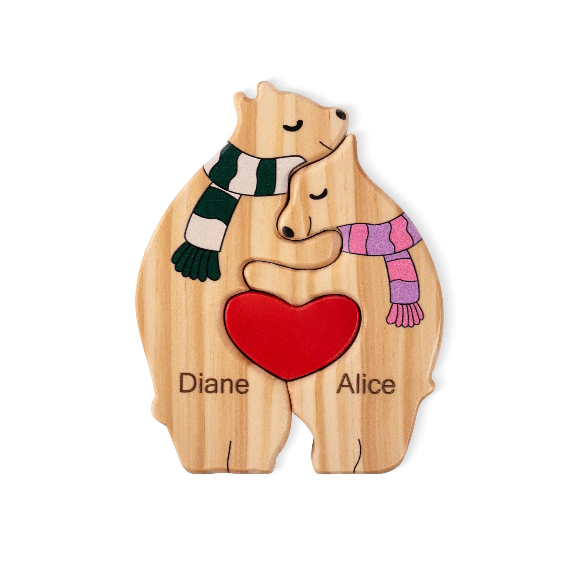 Famille d’Ours en Bois Personnalisée - Cadeau Unique avec Noms Gravés