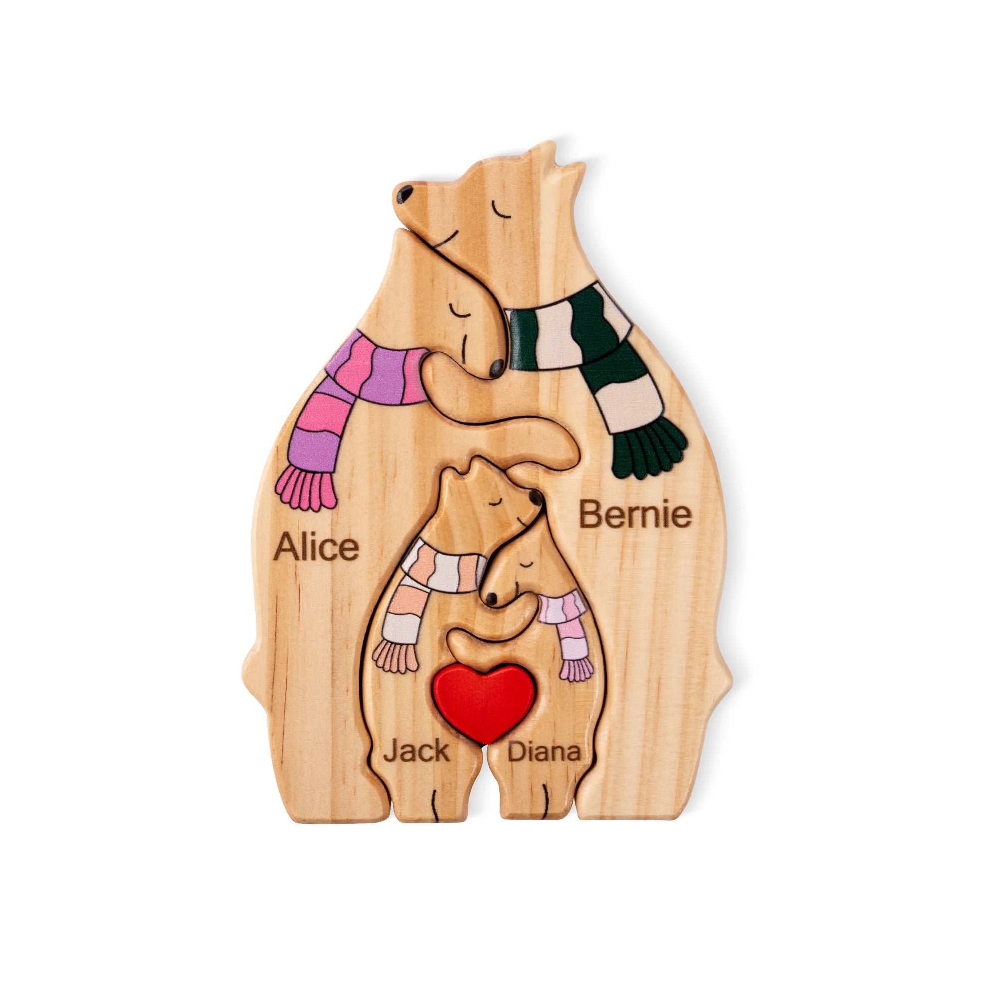 Famille d’Ours en Bois Personnalisée - Cadeau Unique avec Noms Gravés