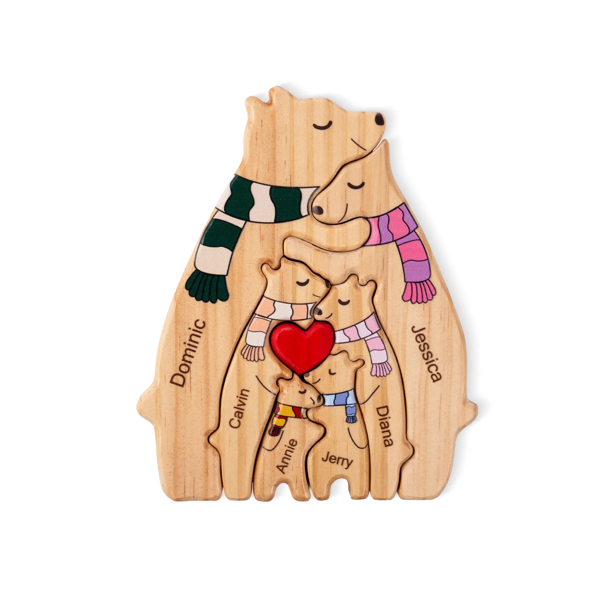 Famille d’Ours en Bois Personnalisée - Cadeau Unique avec Noms Gravés