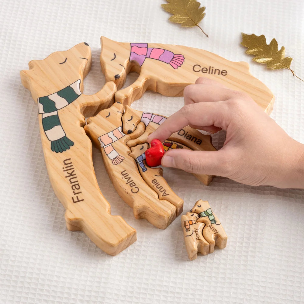 Famille d’Ours en Bois Personnalisée - Cadeau Unique avec Noms Gravés