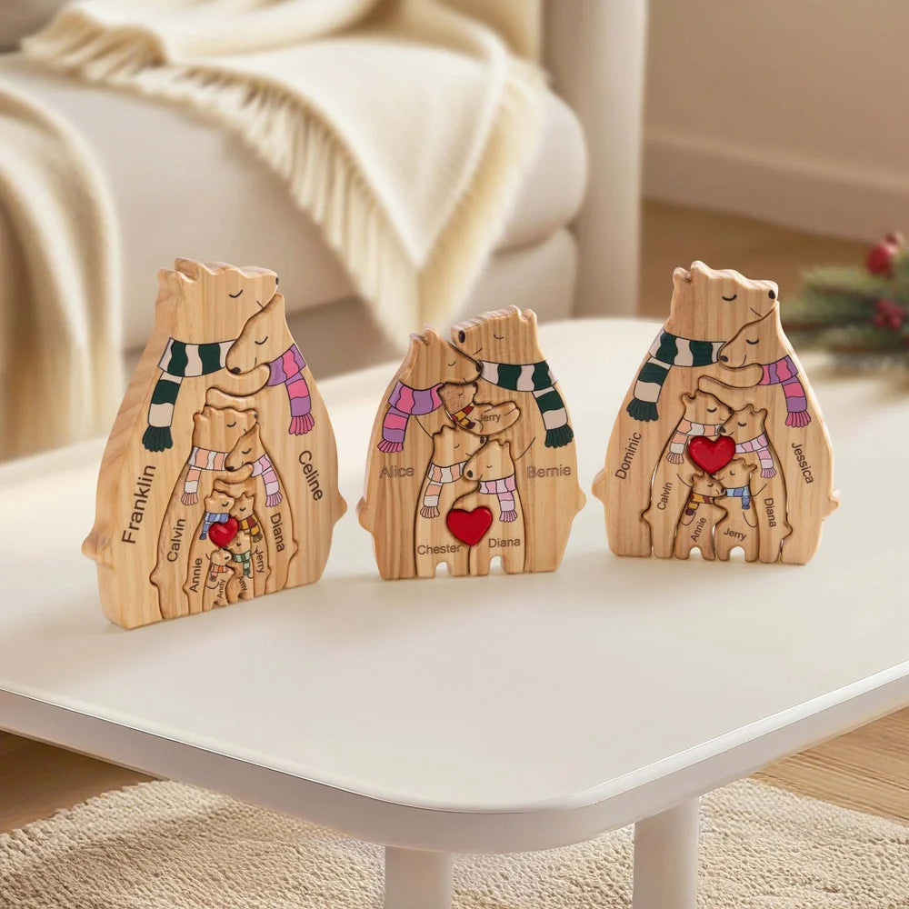 Famille d’Ours en Bois Personnalisée - Cadeau Unique avec Noms Gravés